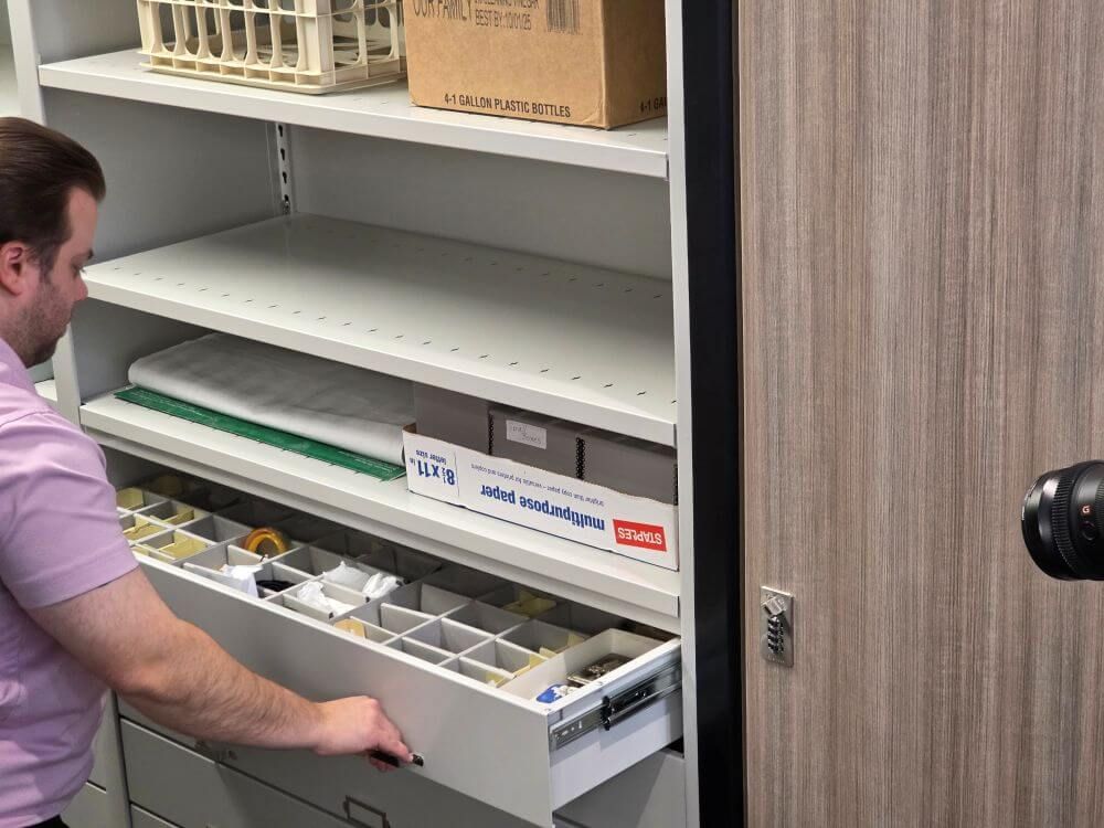 Spacesaver 4-Post FreeSpan Shelving holding Benzie Historical Society's books