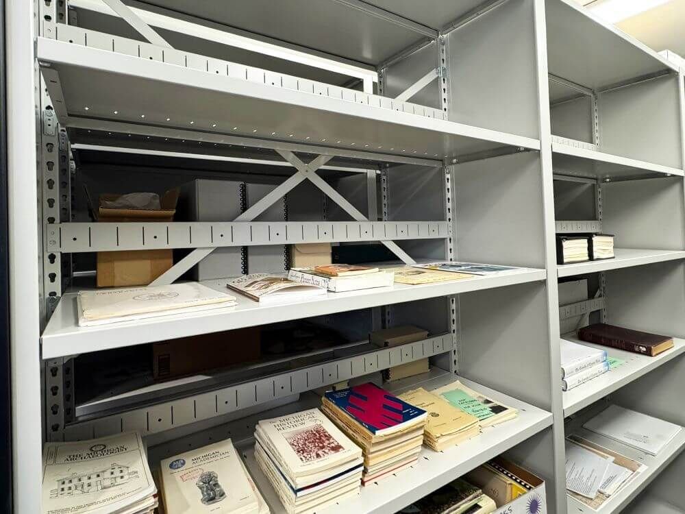 Spacesaver 4-Post FreeSpan Shelving holding Benzie Historical Society's books