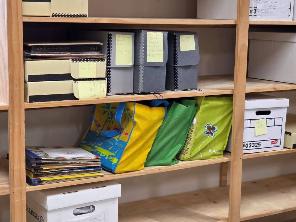 Benzie's old wooden shelving system