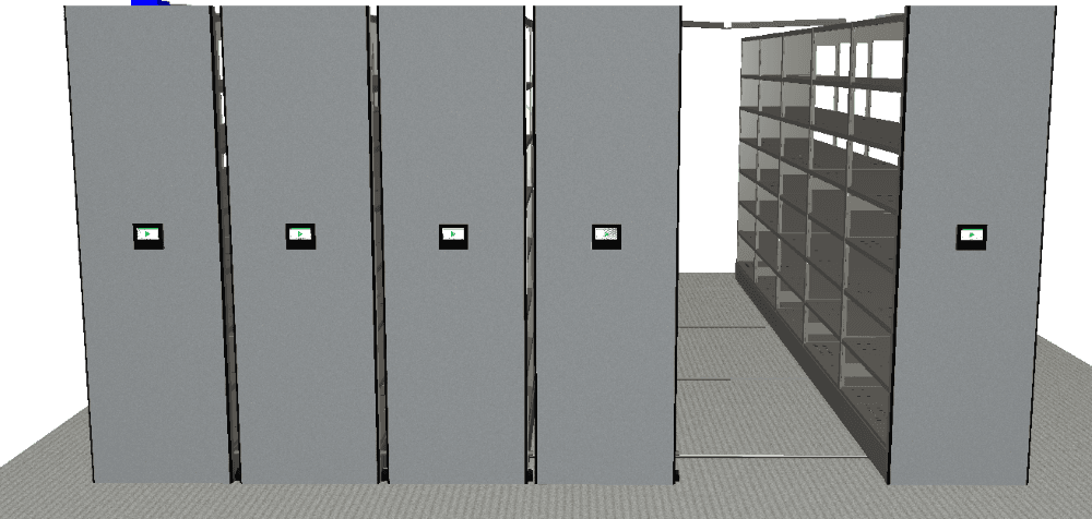 3D Rendering of a powered high-density mobile system from Spacesaver's CET Extension