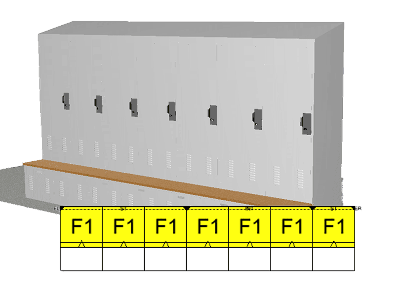 3D rendering of Spacesaver Personal Storage Lockers and a 2D map of the locker layout from Spacesaver's CET extension