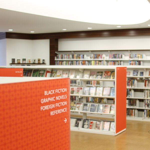 library shelving with your branding