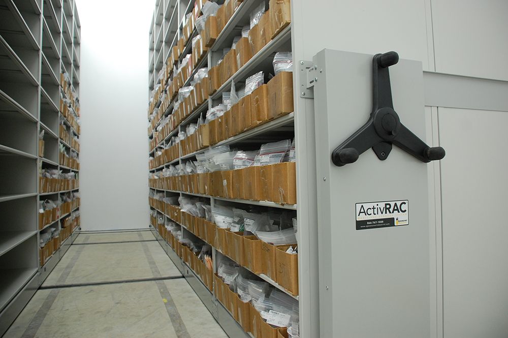 Boxes on ActivRAC mobile storage system