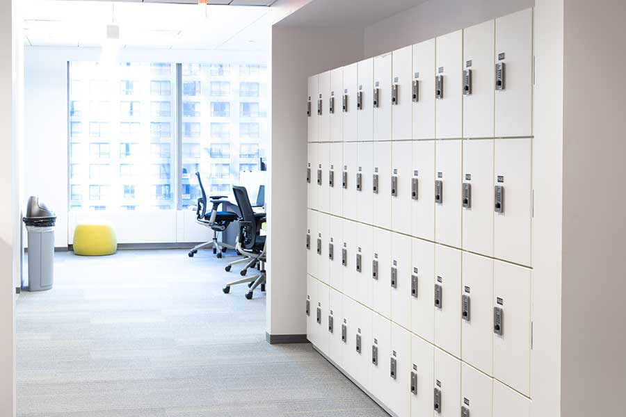 employee lockers in office transition space
