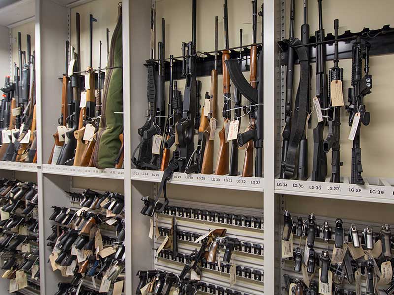 weapon shelving for evidence and forensic lab storage