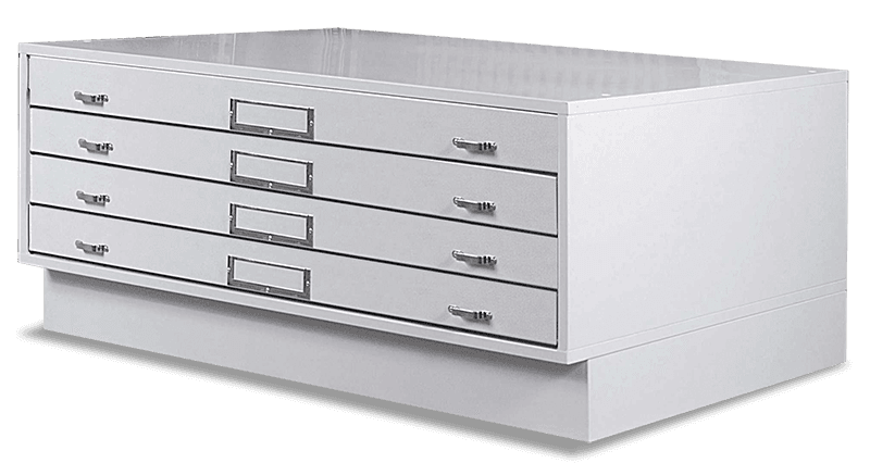 white flat file cabinet with 4 drawers