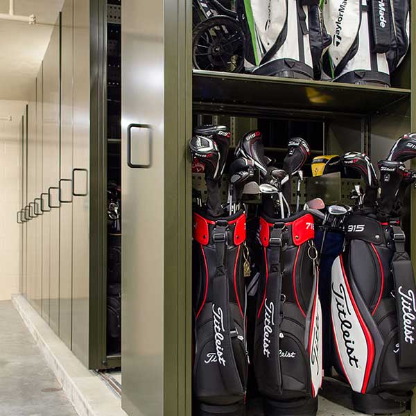 golf bag storage with manual high-density storage system