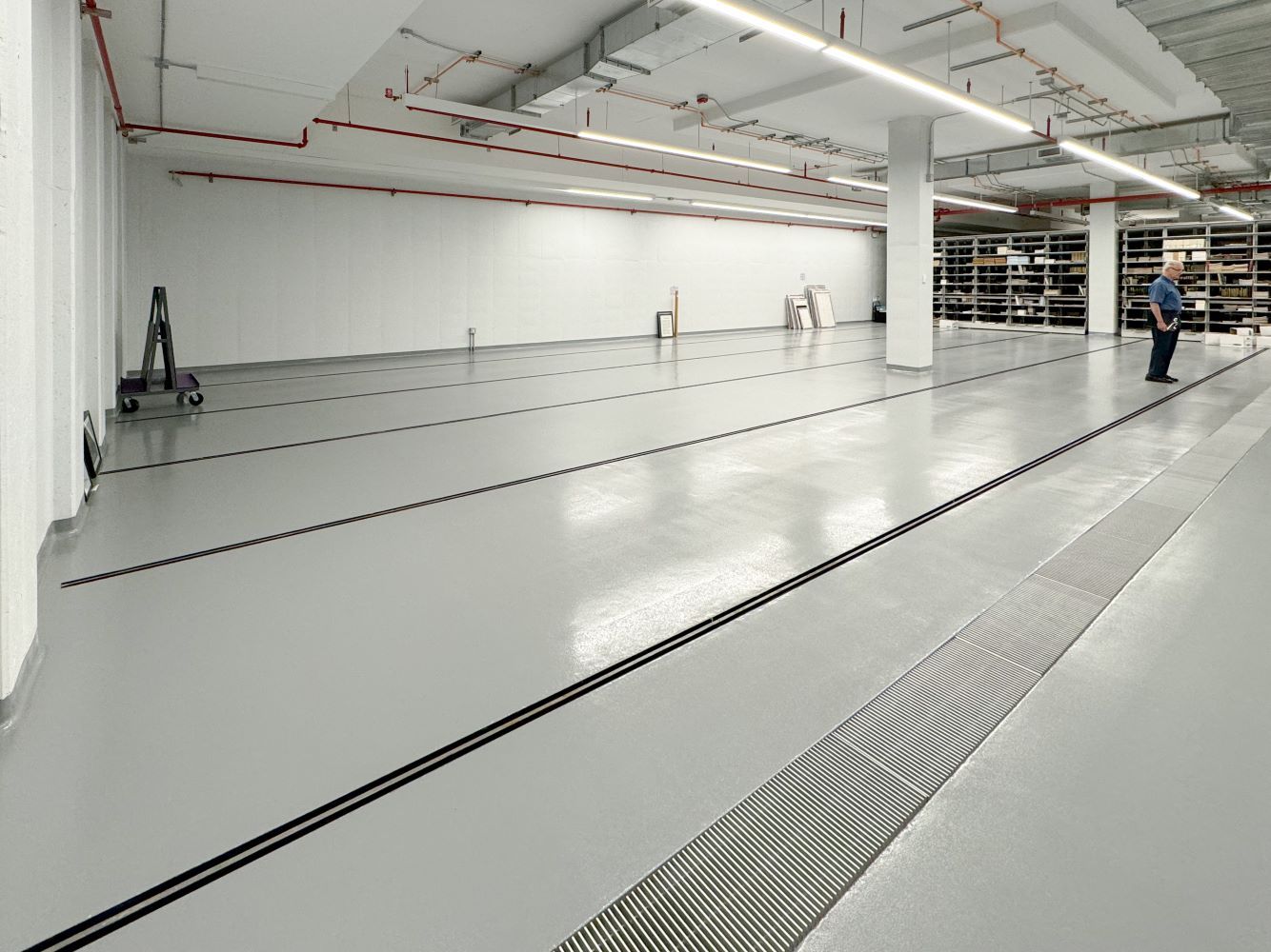 Spacesaver mobile storage rails installed in the floor of the Pritzker building for adding more carriages as the collections grow