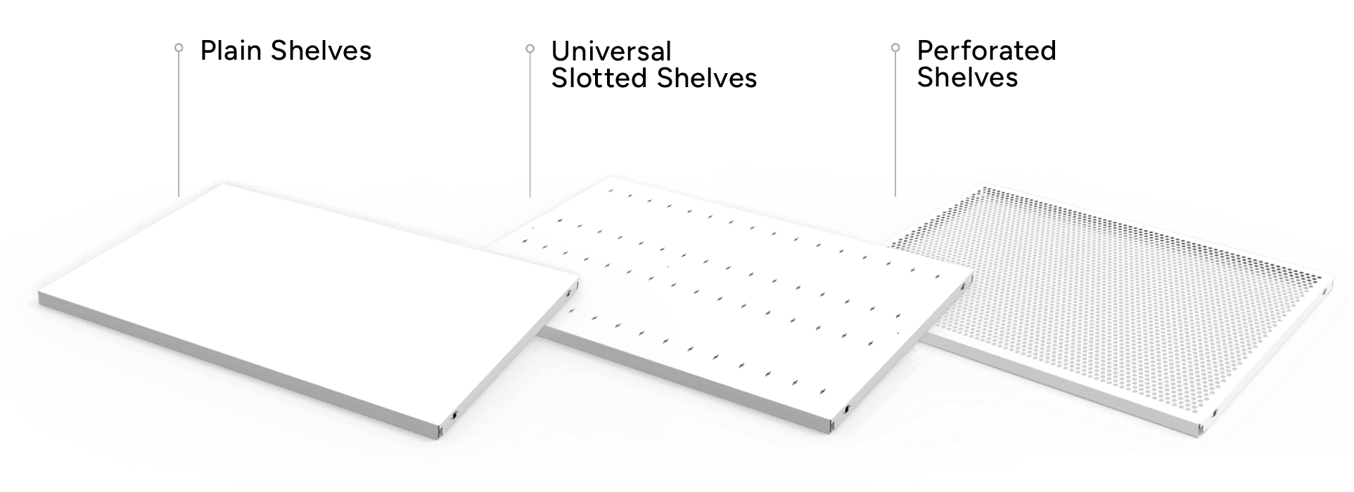 Plain, Universal Slotted, and Perforated 4-Post FreeSpan Shelves