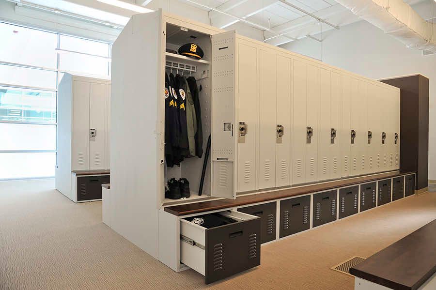 skokie policer offifer locker customization with hanging uniform storage