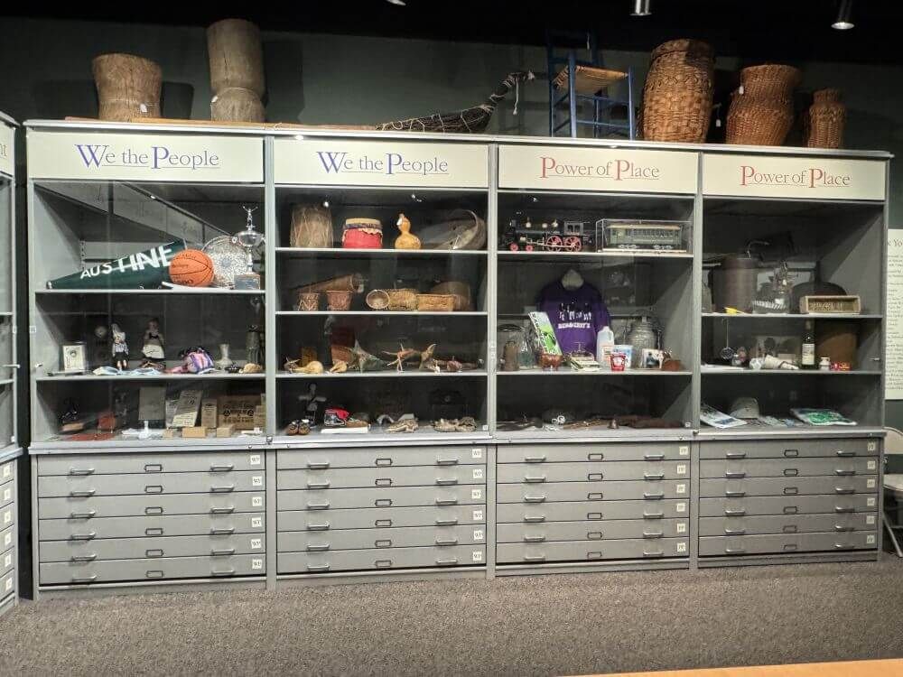 4-Post Shelves on top of Nantucket Drawers storing the Historical Society of Vermont's collection