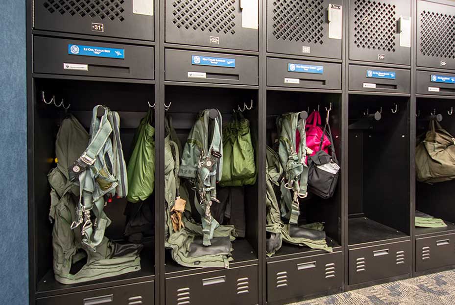 air force pilot lockers for helmet and g suite storage