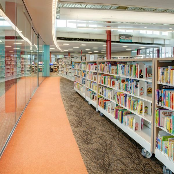 campus library spaces flexible shelving