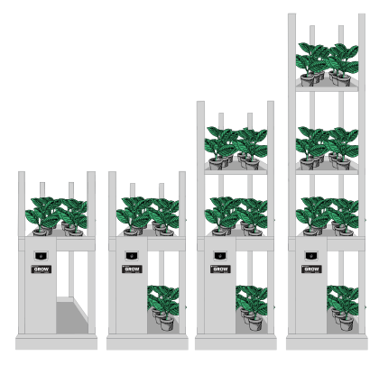 cannabis 1 to 4 tier vertical racking graphic