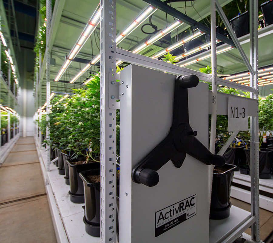 close up on activRAC wheel on indoor cannabis cultivation system