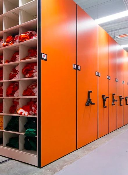 collegiate athletic equipment room compact storage