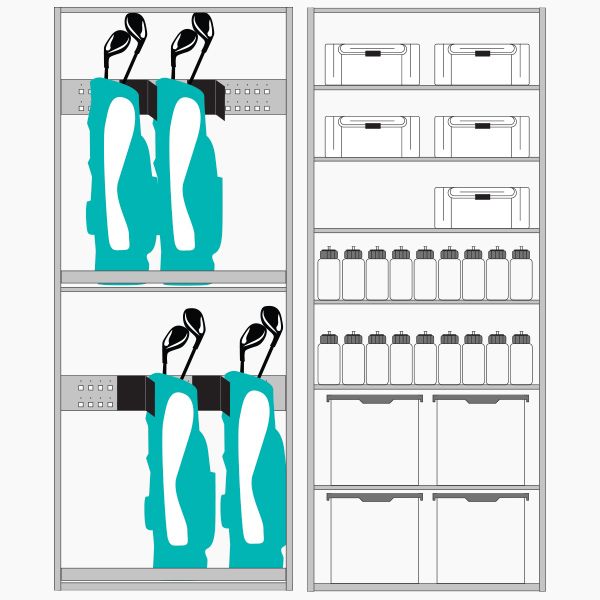 golf equipment storage configurations ideas