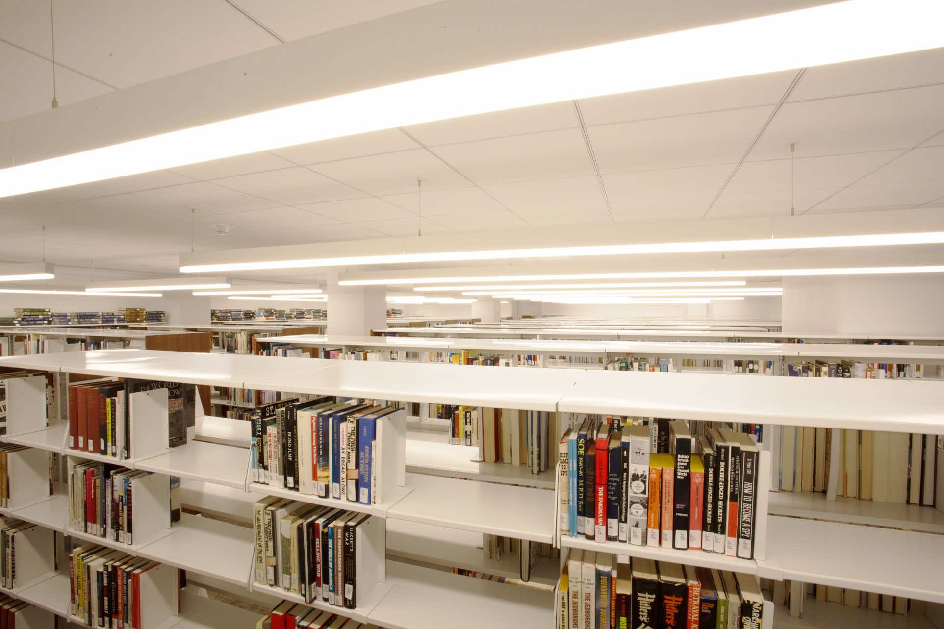 books stored on Spacesaver shelving in a library