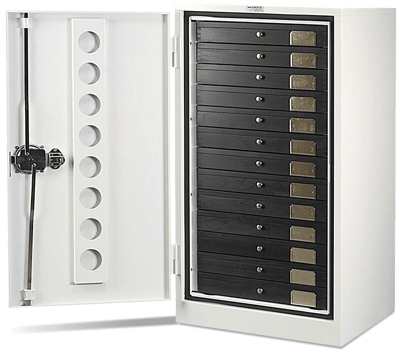 entomology cabinet filled with drawers and door open