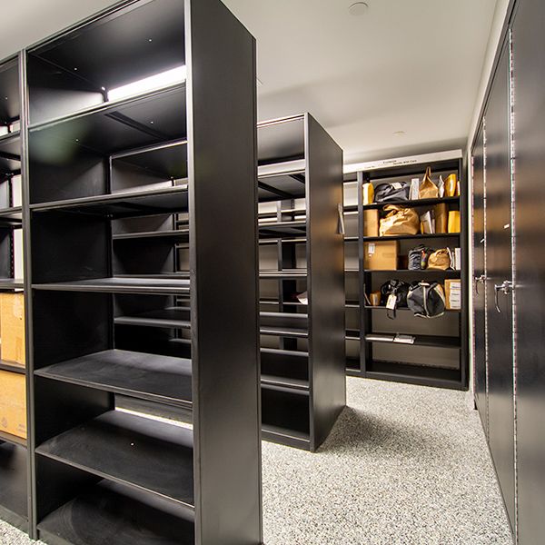 evidence heavy-duty shelving pass-thorugh secure storage room