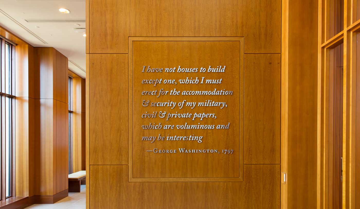george washington library with quote on wall