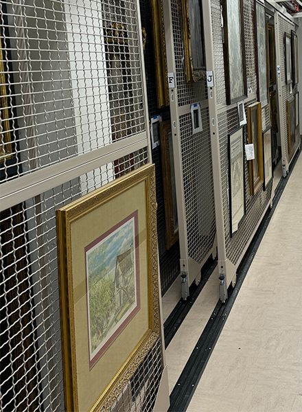 hanging framed art rack for historic collection storage