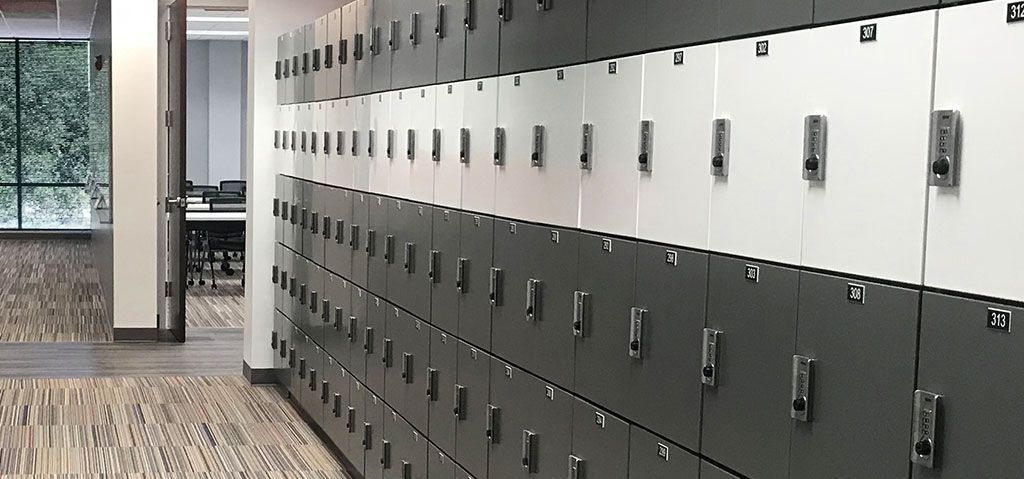 High-end office lockers for personal storage in a modern-looking office