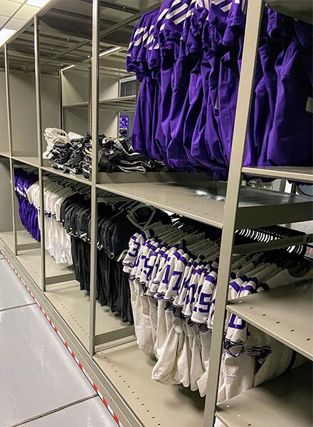high school football uniform storage on spacesaver system
