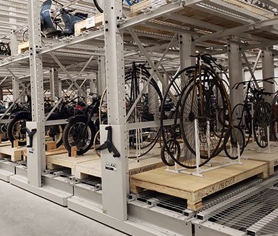 historic bicycle collection on Spacesaver's heavy duty mobile system