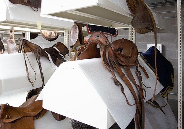 historic saddle collection preservation on custom storage solution