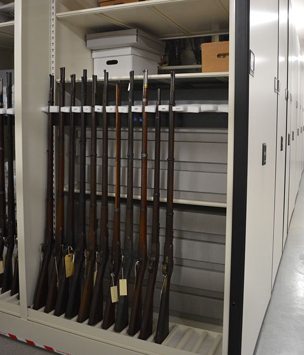 Historic rifles stored on high-density mobile storage system