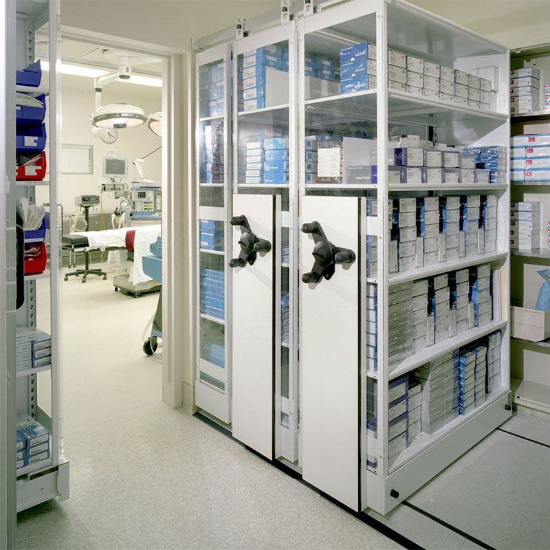 hospital surgery storage supply room compact shelving