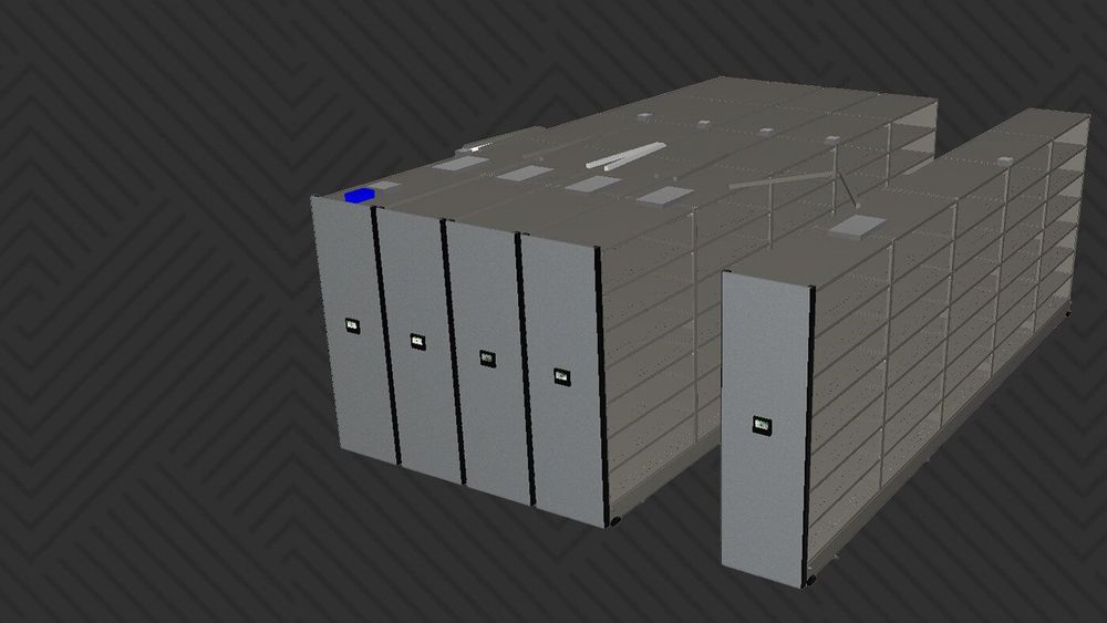 Overhead view of a Spacesaver powered high-density mobile shelving system from Spacesaver's CET Extension