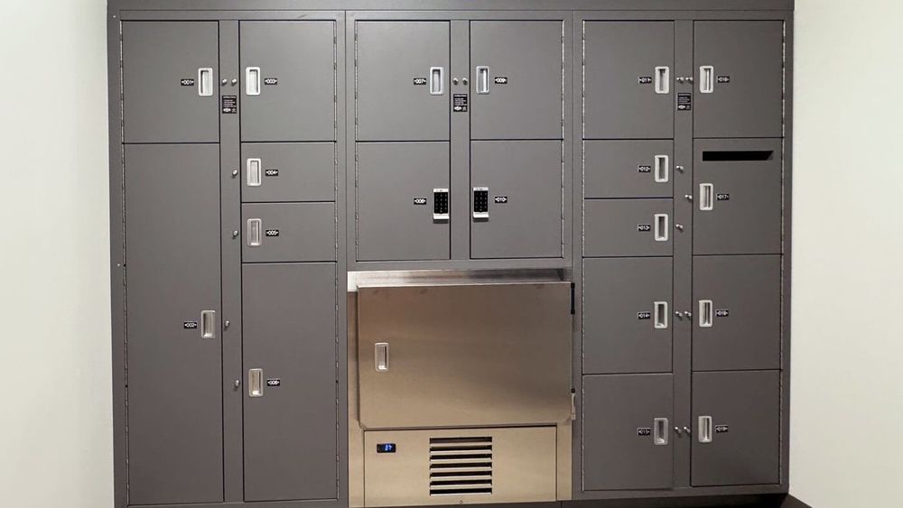 Pass-Thru Evidence Lockers installed in the side of a wall