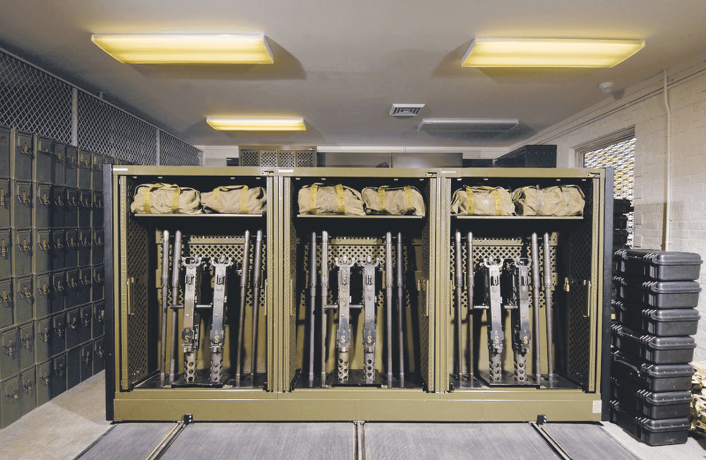 Universal Weapons Racks storing 50. caliber machine guns