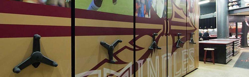 spacesaver football mobile shelving systems custom graphics