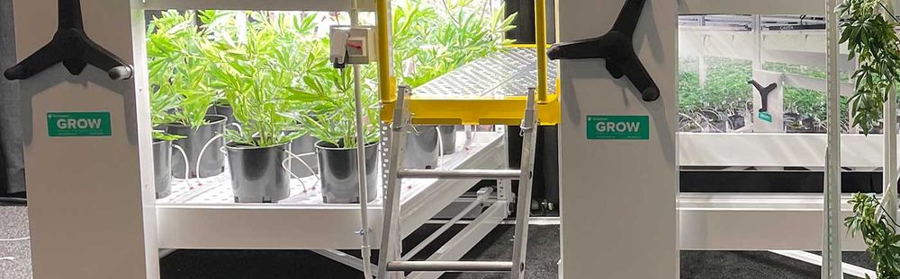 Spacesaver grow crosswalk set up in the aisle of a grow mobile system