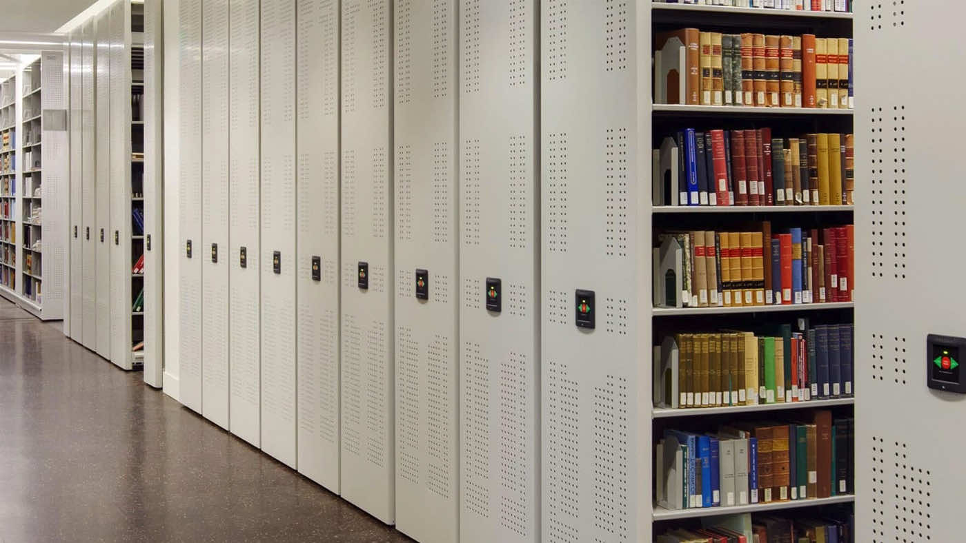 electronic mobile shelving for law books at library