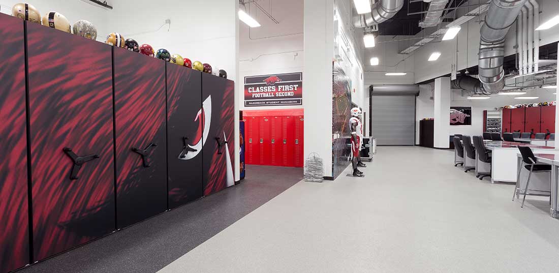 low profile mobile athletics storage systems