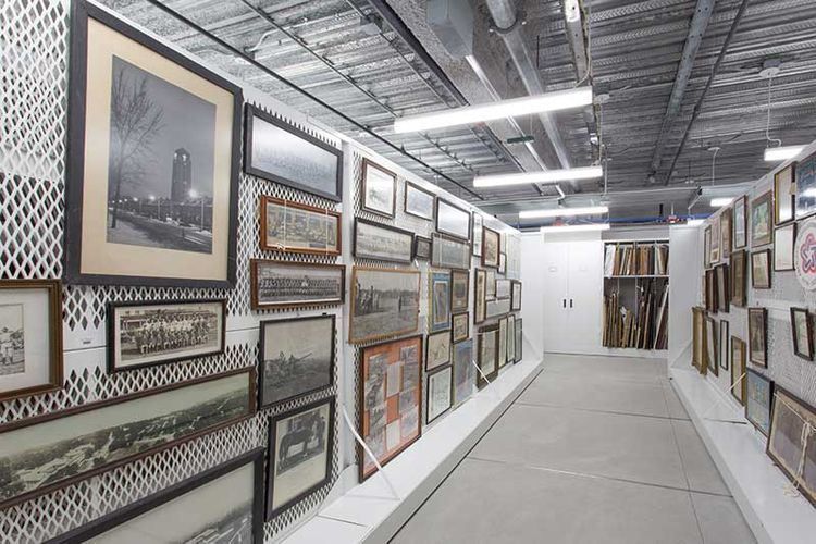 carriage mounted art racks at Dunn Museum