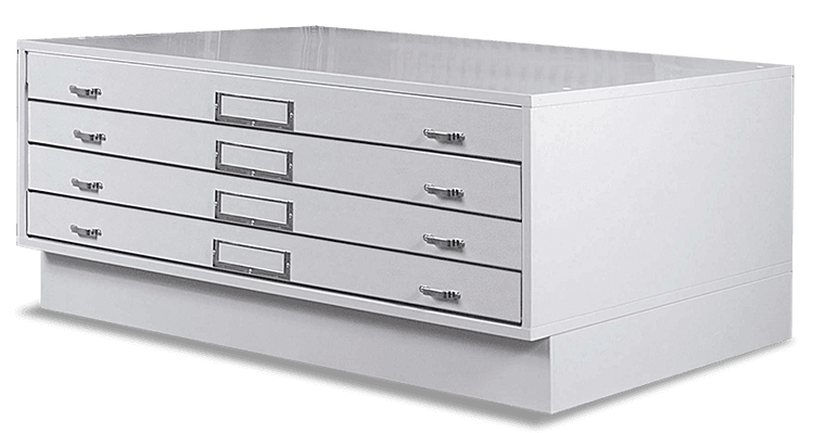 white flat file cabinet with 4 drawers