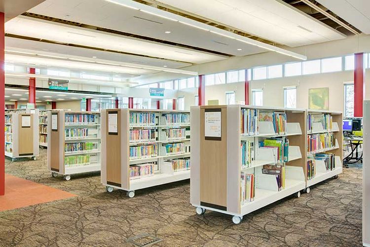 cantilever flexible shelving with books