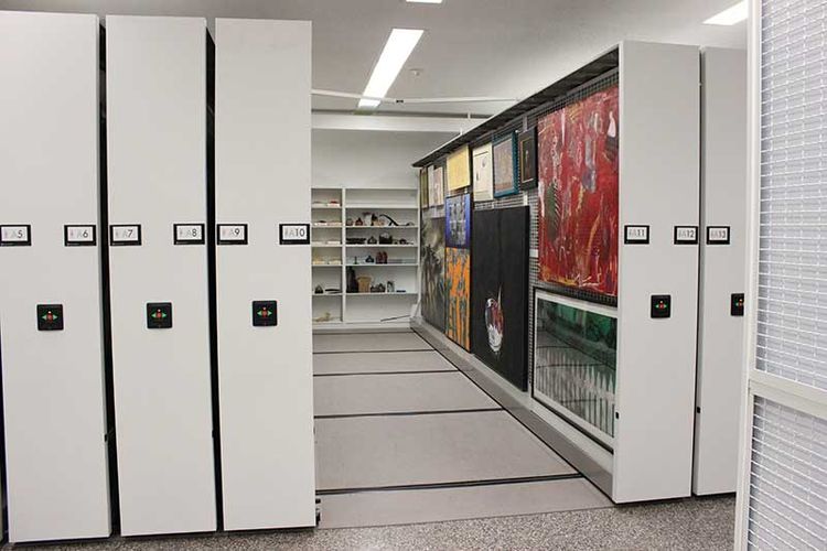carriage mounted art racks on powered compactor system