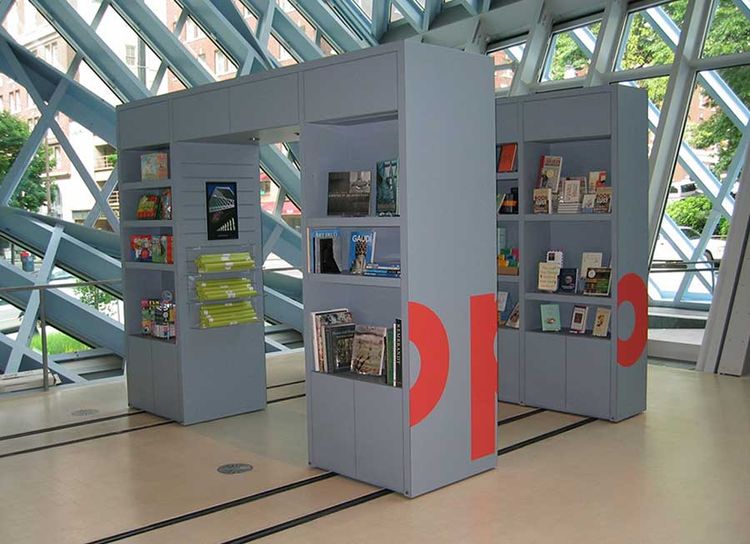 compact pop up shop library system