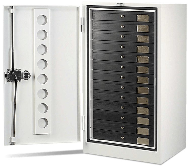 entomology cabinet filled with drawers and door open
