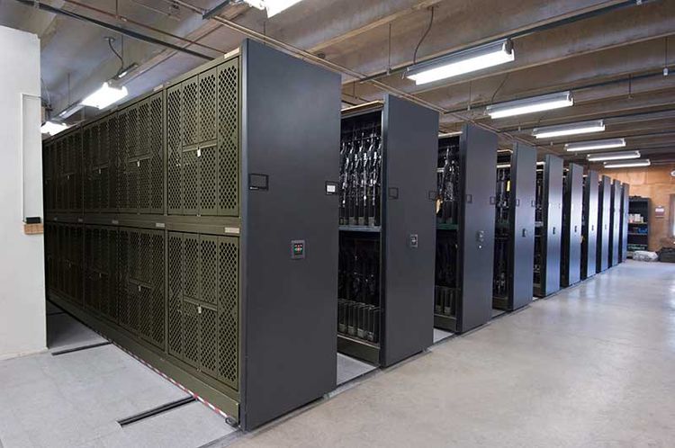 uwr rack on spacesaver mobile system in armory