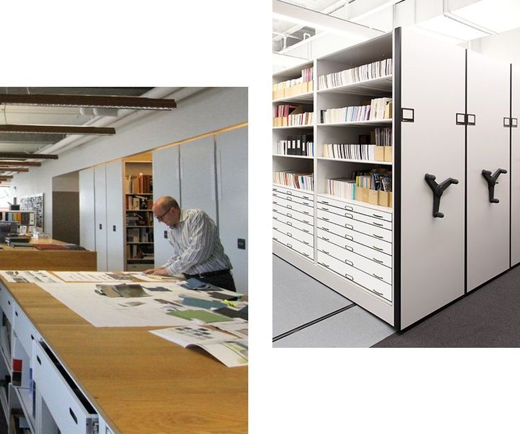 office workspace with mechanical assist mobile system holding office materials