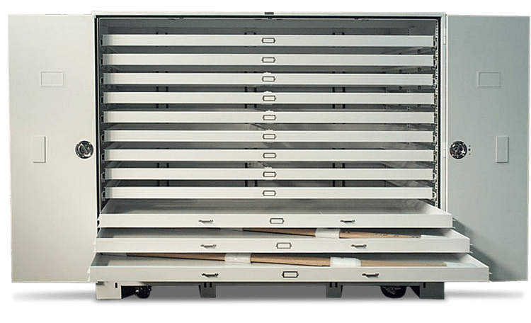 oversize museum cabinet on casters 