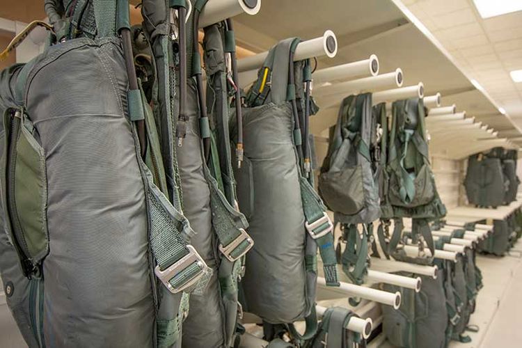 parachute storage on cantilever shelving