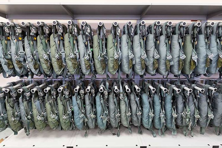 parachutes stored on cantilever parachute storage